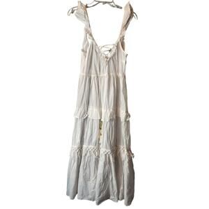 True destination small boho sheer cotton white maxi dress resort wear Hippie